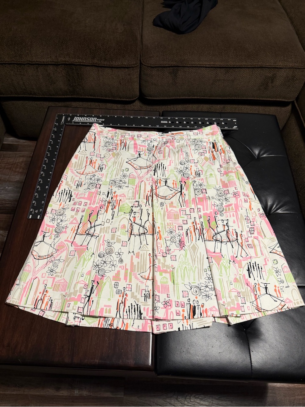Grace Elements Pink & Cream A-Line Printed Pleated Skirt COTTON